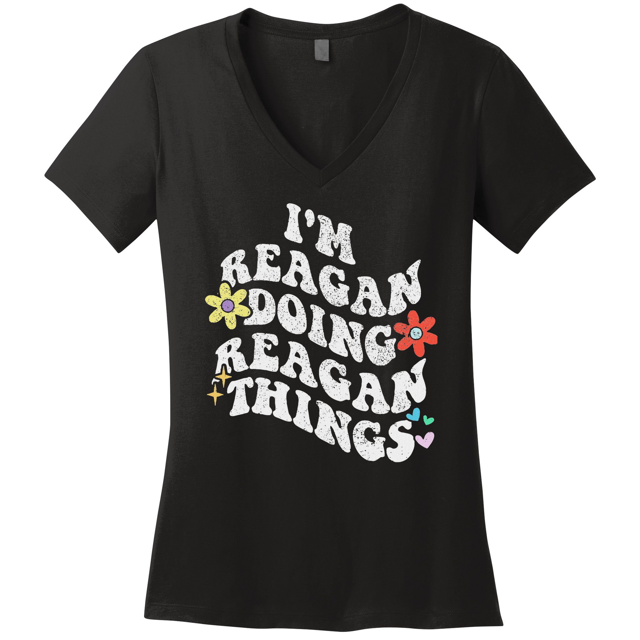 Retro Groovy Im Reagan Doing Reagan Things Funny Mother's Women's V-Neck T-Shirt