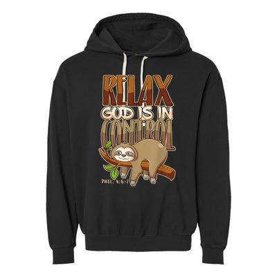 Relax God Is In Control Christian Bible Quote Sloth Garment-Dyed Fleece Hoodie