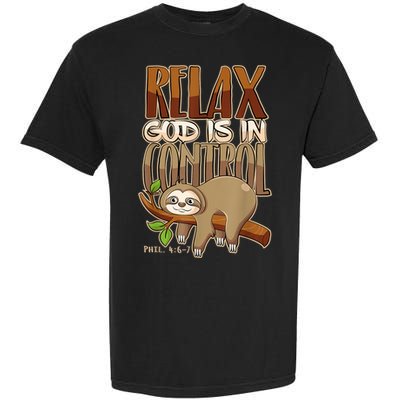 Relax God Is In Control Christian Bible Quote Sloth Garment-Dyed Heavyweight T-Shirt