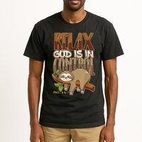 Relax God Is In Control Christian Bible Quote Sloth Tall T-Shirt