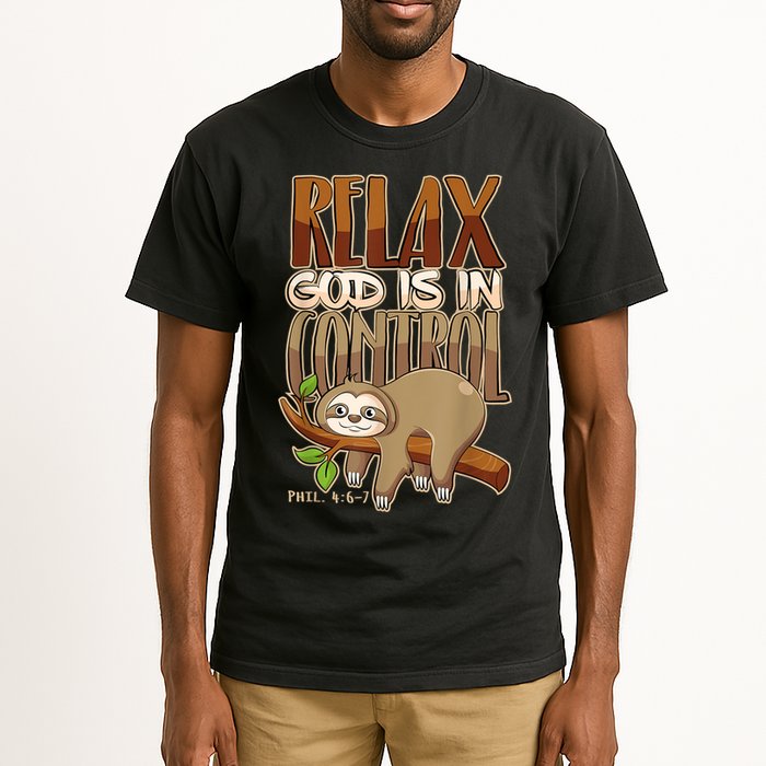Relax God Is In Control Christian Bible Quote Sloth Tall T-Shirt