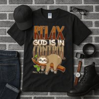 Relax God Is In Control Christian Bible Quote Sloth Tall T-Shirt