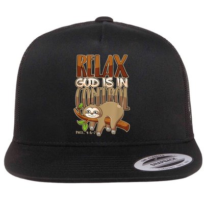 Relax God Is In Control Christian Bible Quote Sloth Flatbill Hat