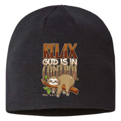 Relax God Is In Control Christian Bible Quote Sloth Sustainable Beanie