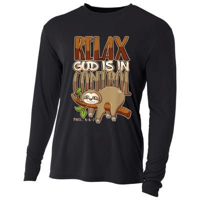 Relax God Is In Control Christian Bible Quote Sloth Cooling Performance Long Sleeve Crew
