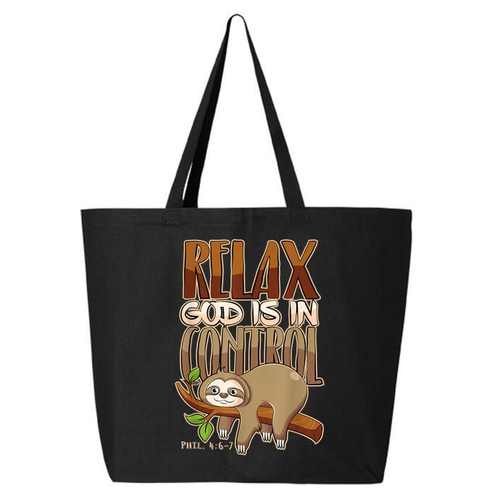Relax God Is In Control Christian Bible Quote Sloth 25L Jumbo Tote