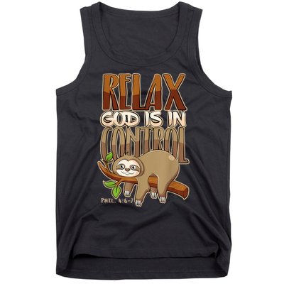 Relax God Is In Control Christian Bible Quote Sloth Tank Top
