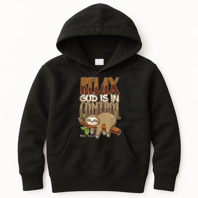 Relax God Is In Control Christian Bible Quote Sloth Kids Hoodie