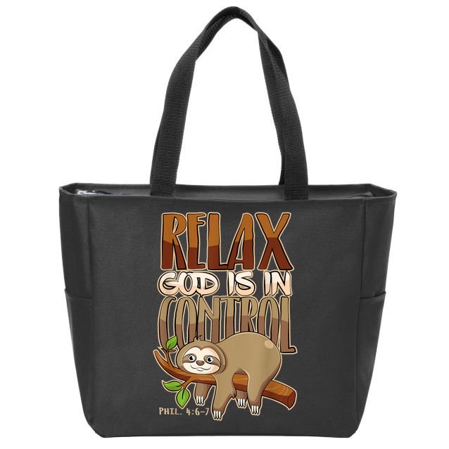 Relax God Is In Control Christian Bible Quote Sloth Zip Tote Bag