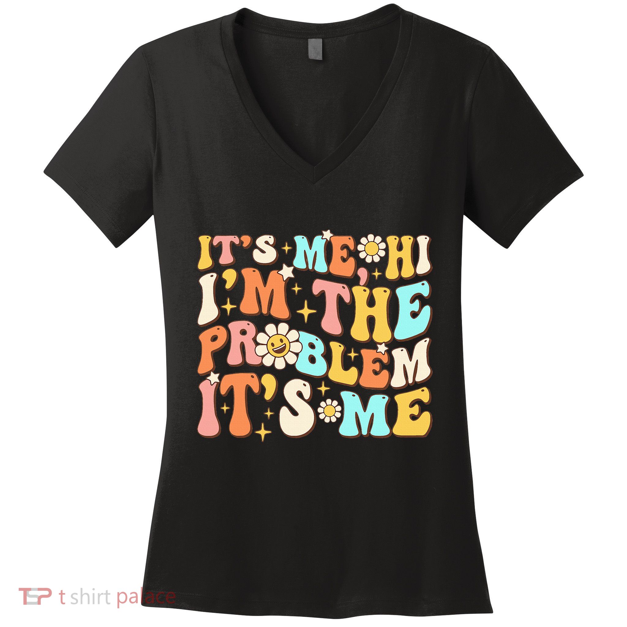 Retro Groovy I'm A Problem Sarcasm Humor Funny Cute Women's V-Neck T-Shirt