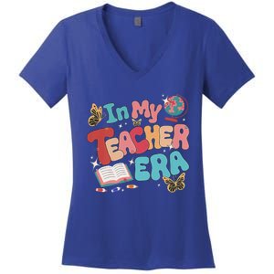 Retro Groovy In My Teacher Era Teaching Life Back To School Women's V-Neck T-Shirt