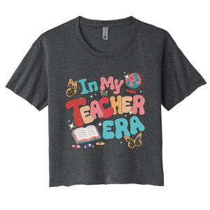 Retro Groovy In My Teacher Era Teaching Life Back To School Women's Crop Top Tee