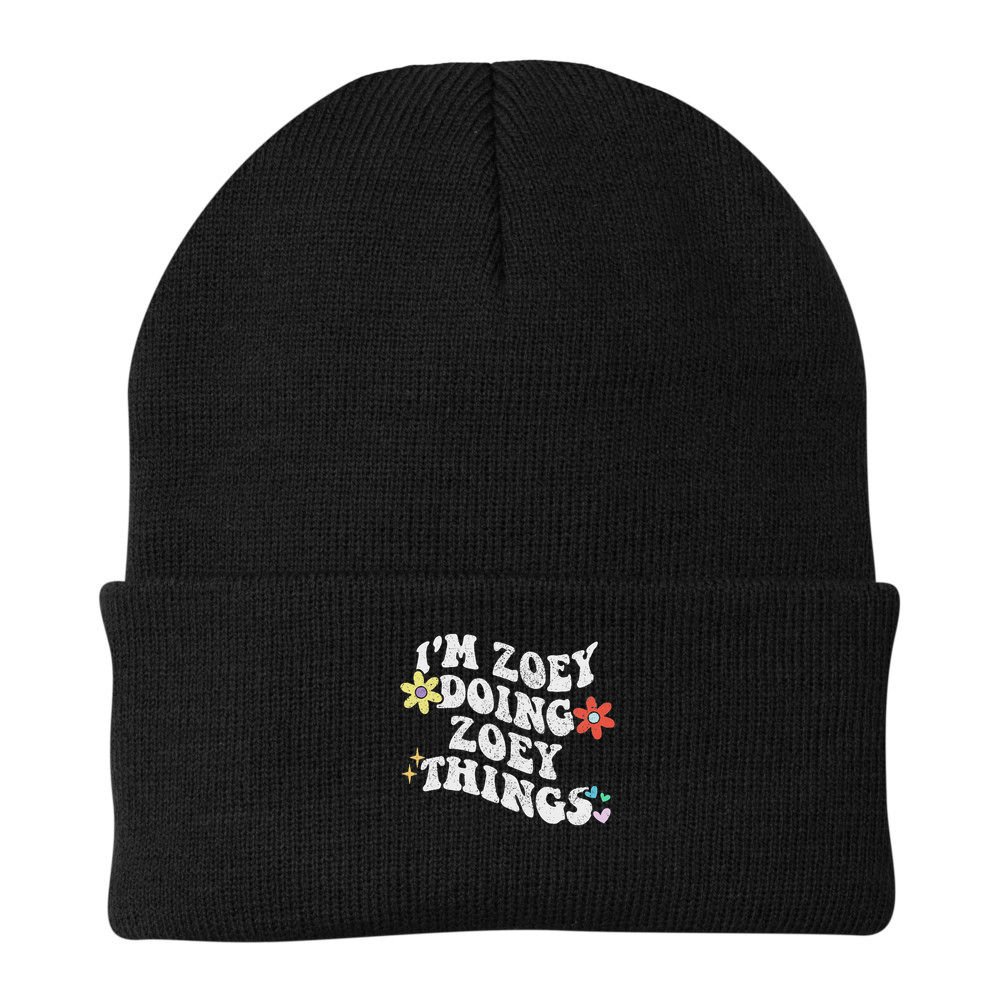 Retro Groovy Im Zoey Doing Zoey Things Funny Mother's Day Beanie