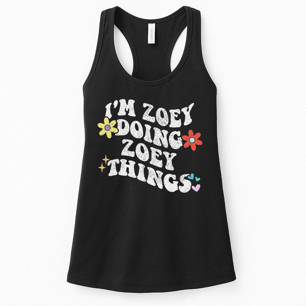 Retro Groovy Im Zoey Doing Zoey Things Funny Mother's Day Womens Tank Top