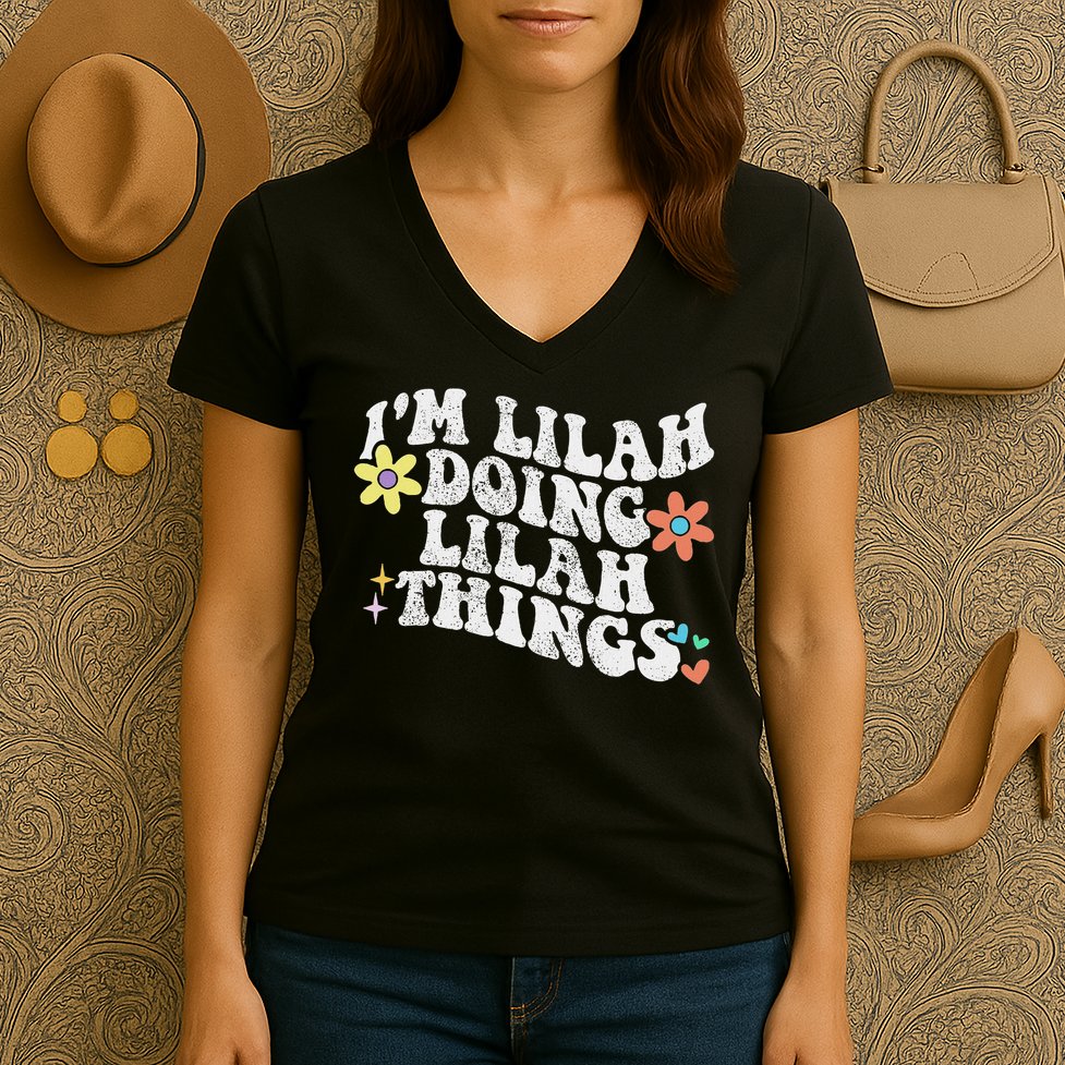 Retro Groovy Im Lilah Doing Lilah Things Funny Mother's Day Women's V-Neck T-Shirt
