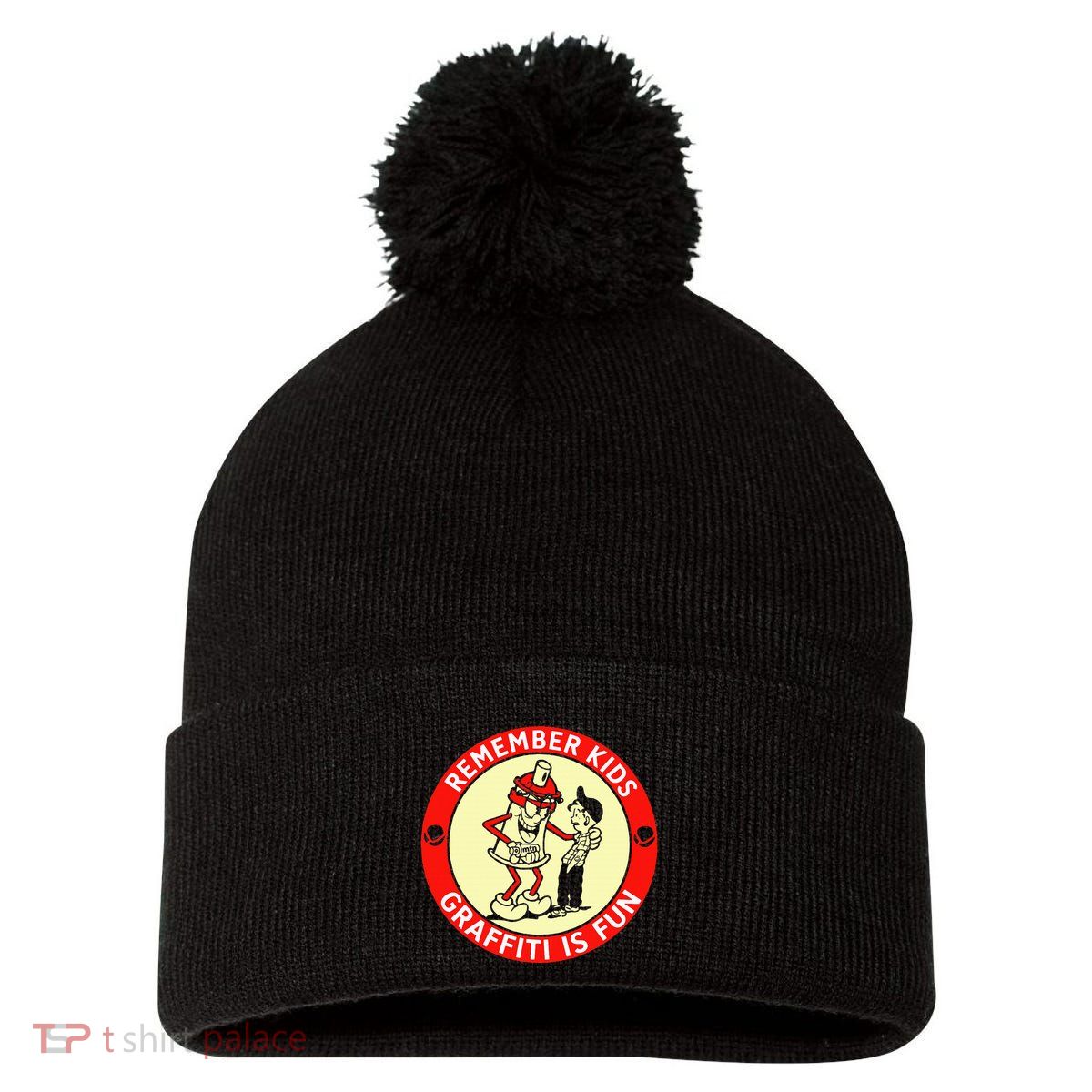 Remember Graffiti Is Fun Pom Pom 12in Knit Beanie