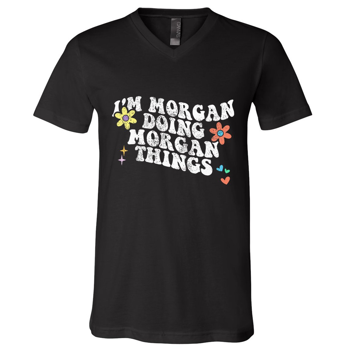 Retro Groovy Im Morgan Doing Morgan Things Funny Mothers Day V-Neck T-Shirt