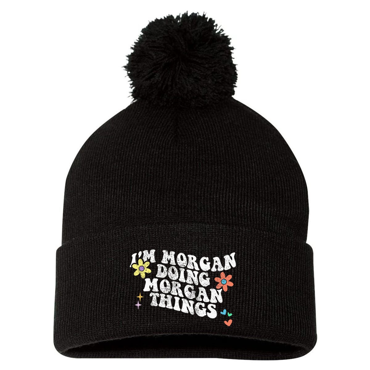 Retro Groovy Im Morgan Doing Morgan Things Funny Mothers Day Pom Pom 12in Knit Beanie