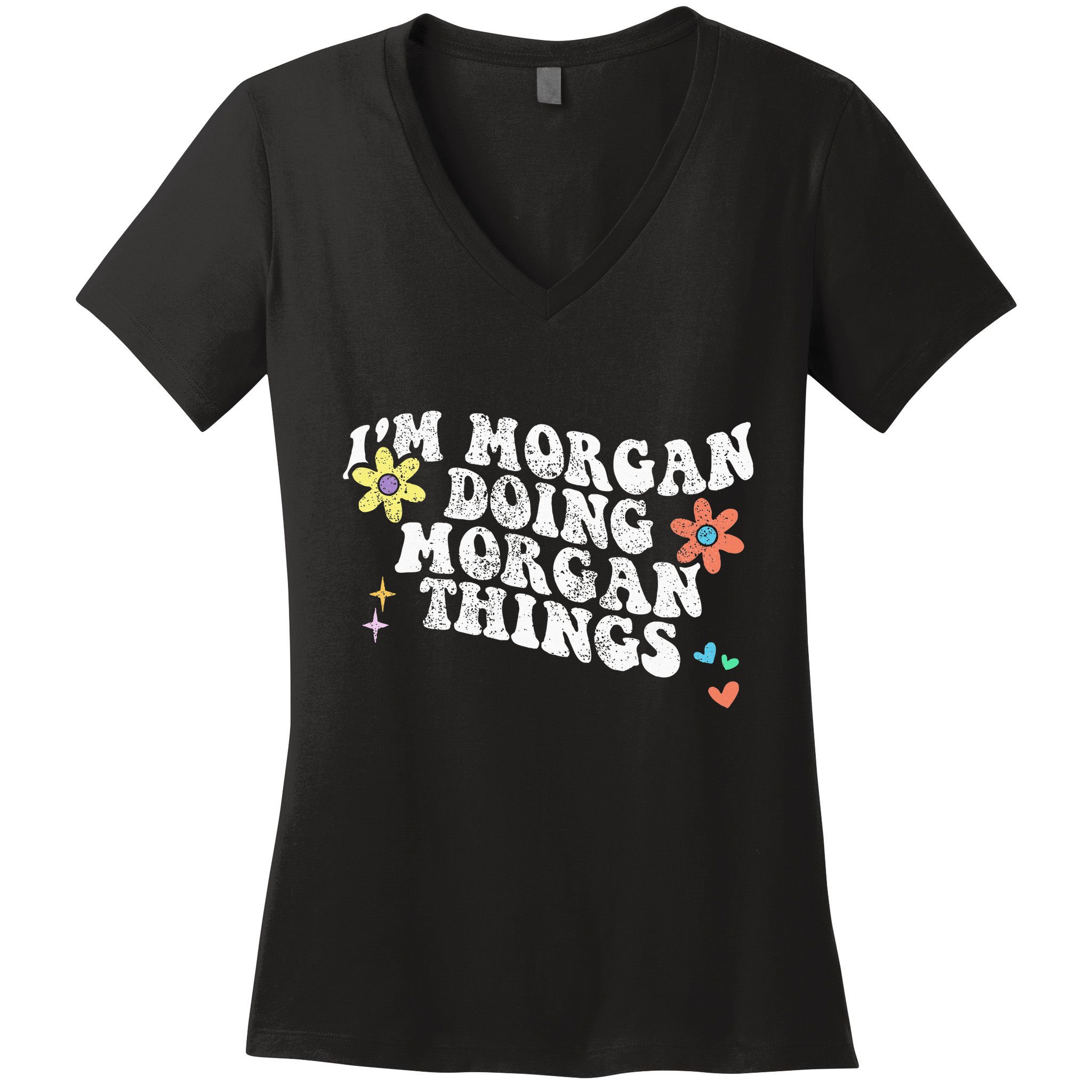 Retro Groovy Im Morgan Doing Morgan Things Funny Mothers Day Women's V-Neck T-Shirt