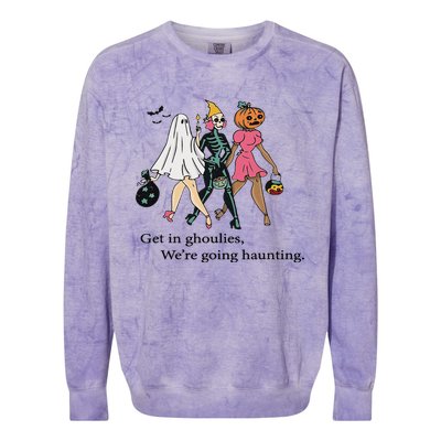 Retro Get In Ghoulies Were Going Haunting Halloween Vibes Colorblast Crewneck Sweatshirt