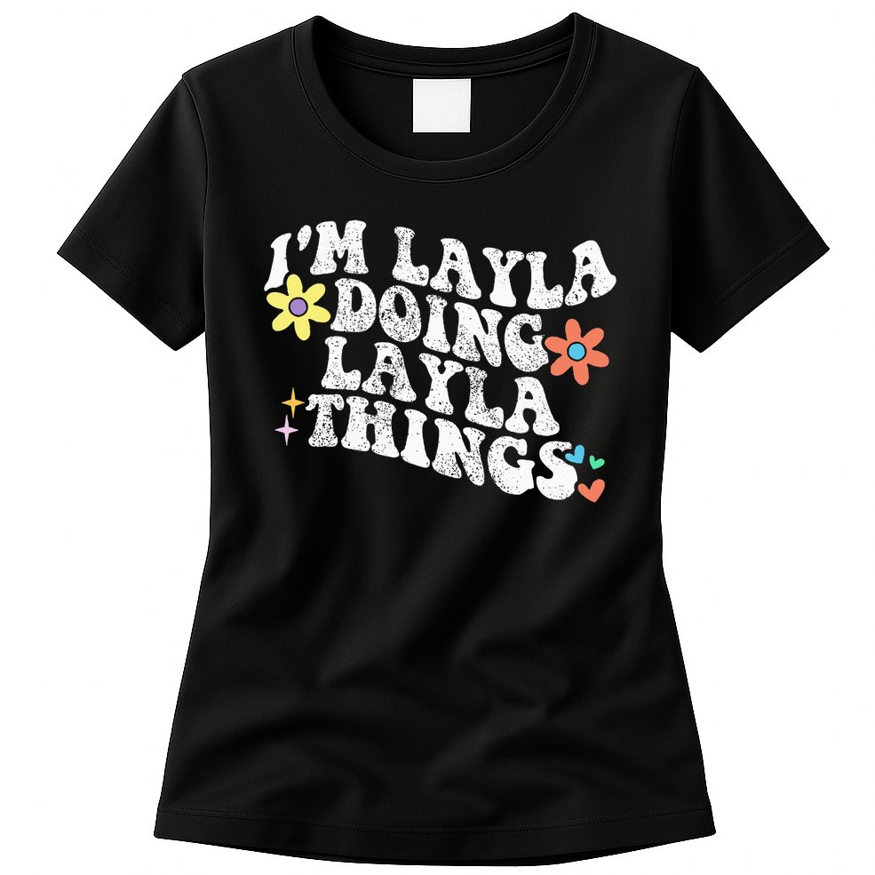 Retro Groovy Im Layla Doing Layla Things Funny Mother's Day Womens T-Shirt
