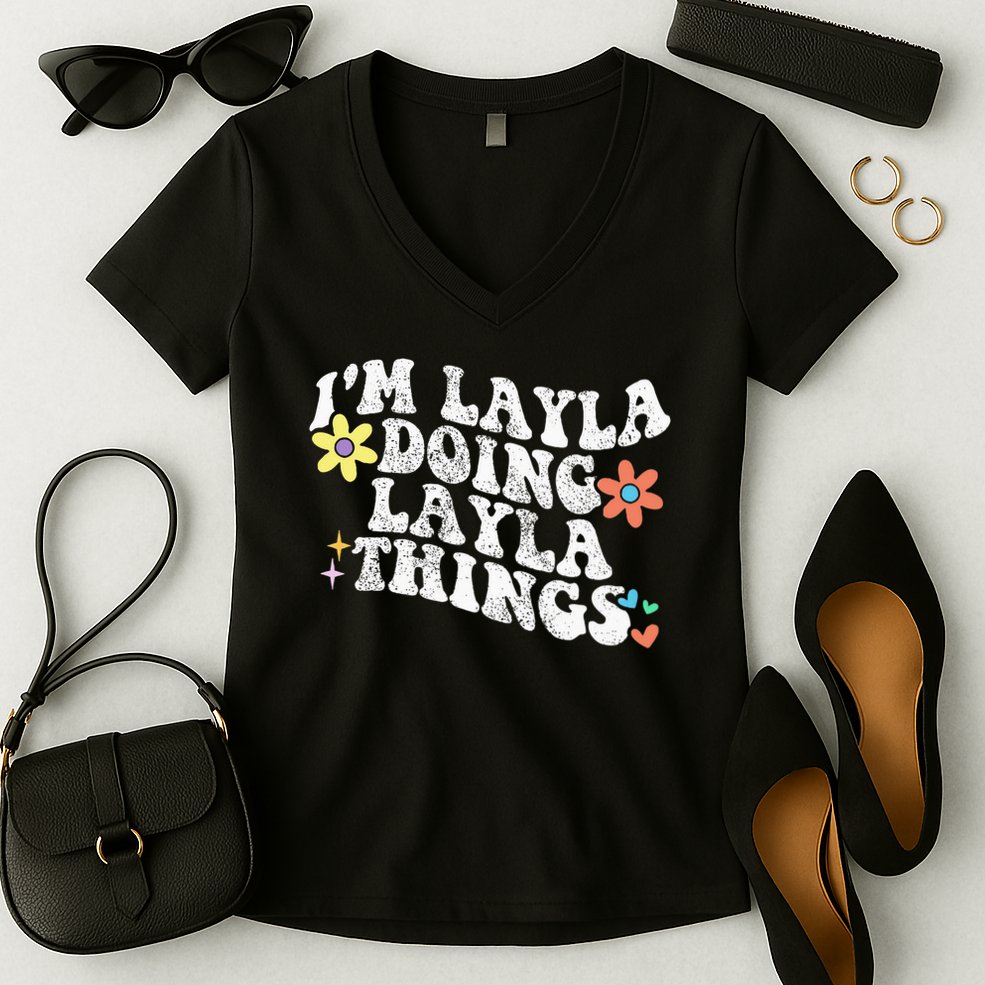 Retro Groovy Im Layla Doing Layla Things Funny Mother's Day Women's V-Neck T-Shirt