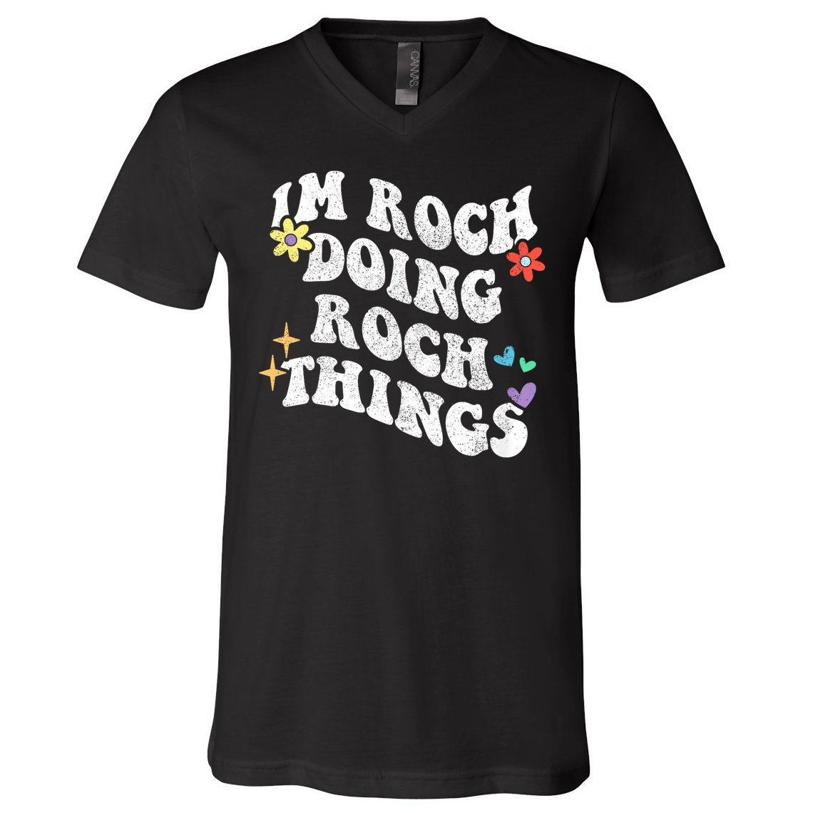 Retro Groovy Im Roch Doing Roch Things Funny Mother's Day V-Neck T-Shirt