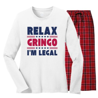 Relax Gringo Im Legal Funny Mexican American Immigration Joke Women's Long Sleeve Flannel Pajama Set 