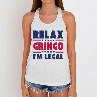 Relax Gringo Im Legal Funny Mexican American Immigration Joke Women's Knotted Racerback Tank