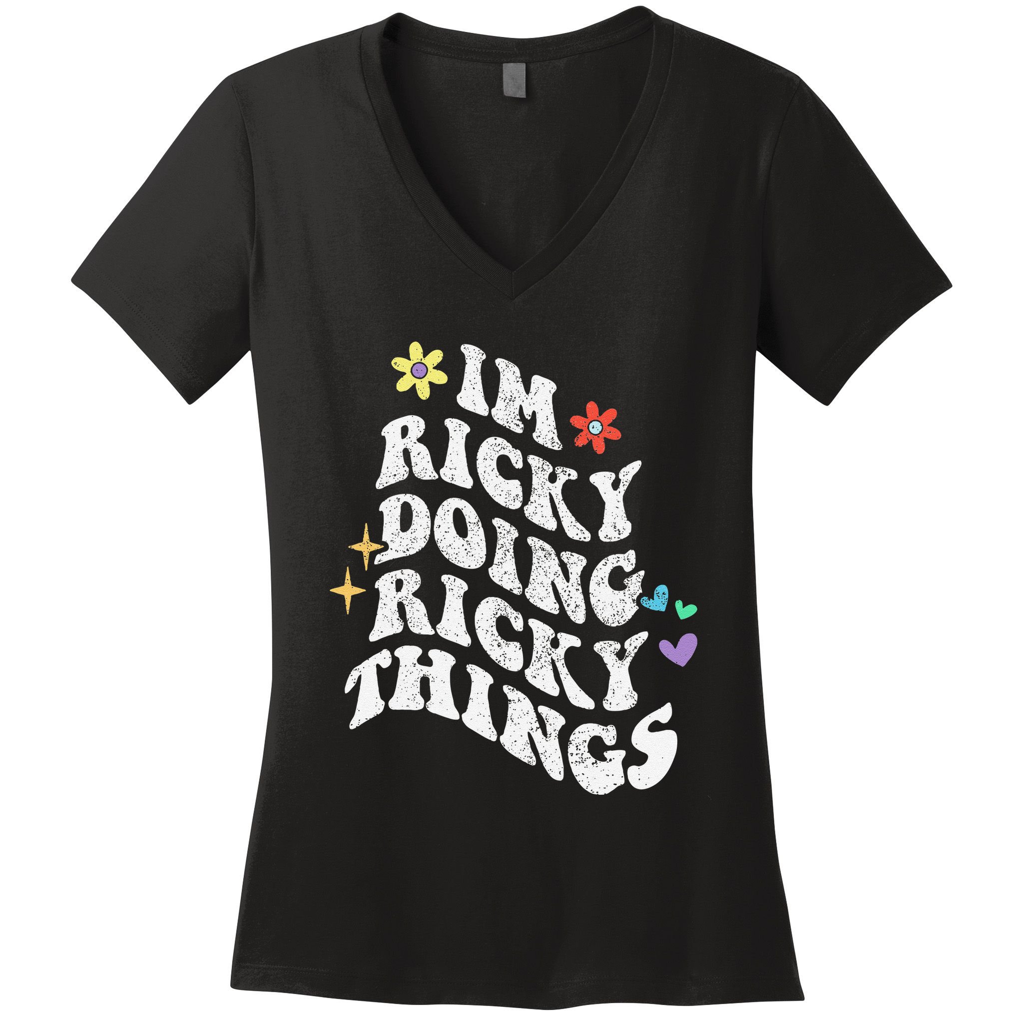 Retro Groovy Im Ricky Doing Ricky Things Funny MotherS Day Women's V-Neck T-Shirt