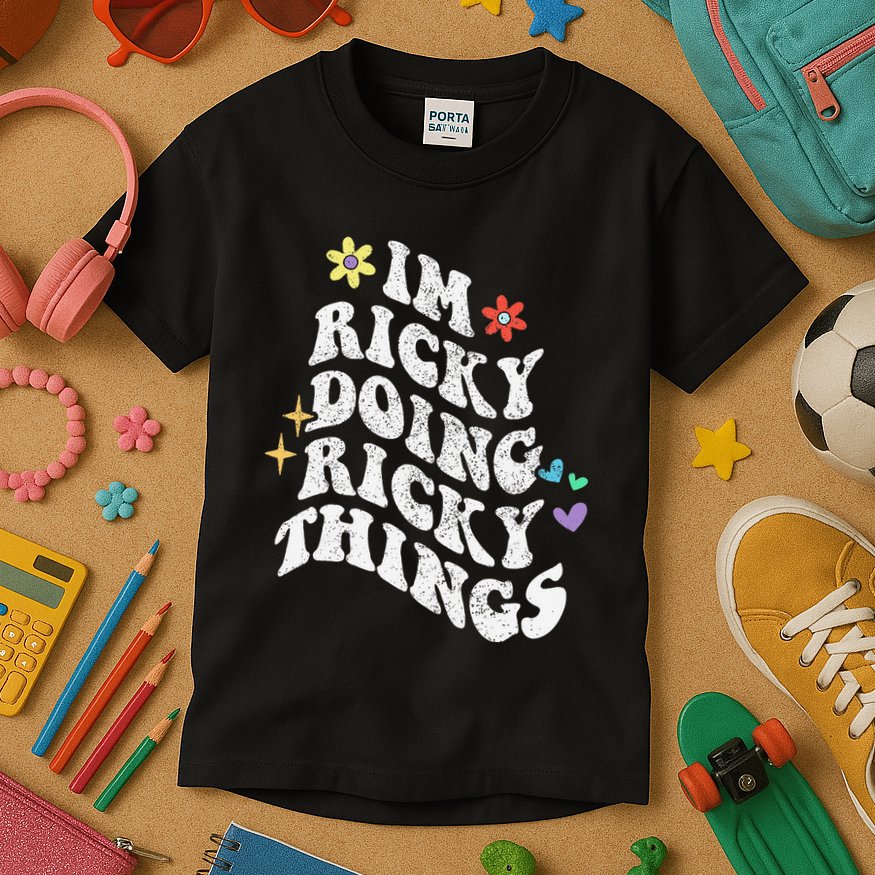 Retro Groovy Im Ricky Doing Ricky Things Funny MotherS Day Kids T-Shirt