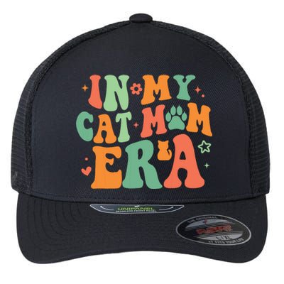 Retro Groovy In My Cat Mom Era Funny Mother Cat Flexfit Unipanel Trucker Cap