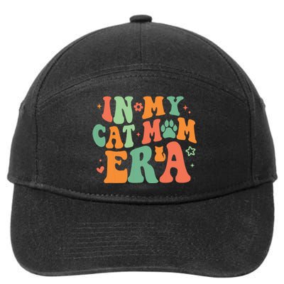 Retro Groovy In My Cat Mom Era Funny Mother Cat 7-Panel Snapback Hat