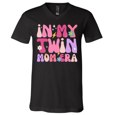 Retro Groovy In My Twin Mom Era Happy Mother's Day 2025 V-Neck T-Shirt