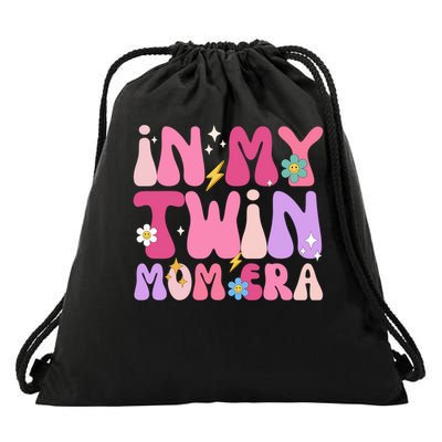 Retro Groovy In My Twin Mom Era Happy Mother's Day 2025 Drawstring Bag