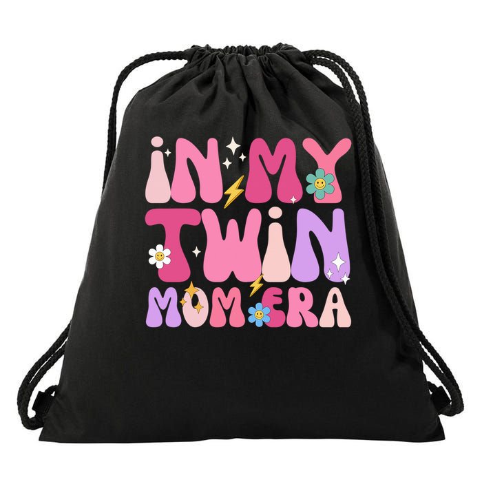 Retro Groovy In My Twin Mom Era Happy Mother's Day 2025 Drawstring Bag