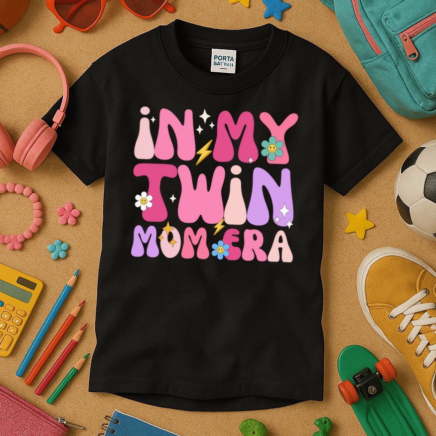 Retro Groovy In My Twin Mom Era Happy Mother's Day 2025 Kids T-Shirt