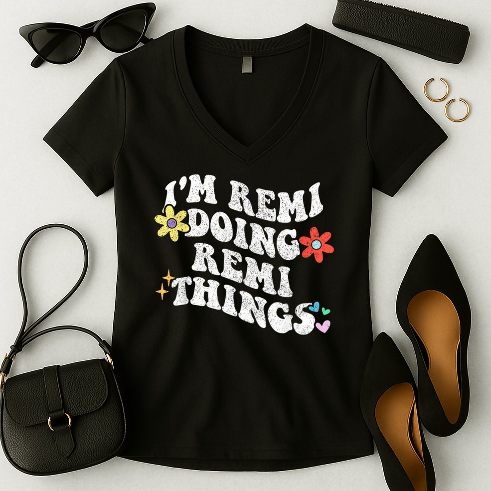 Retro Groovy Im REMI Doing REMI Things Funny Mother's Day Women's V-Neck T-Shirt