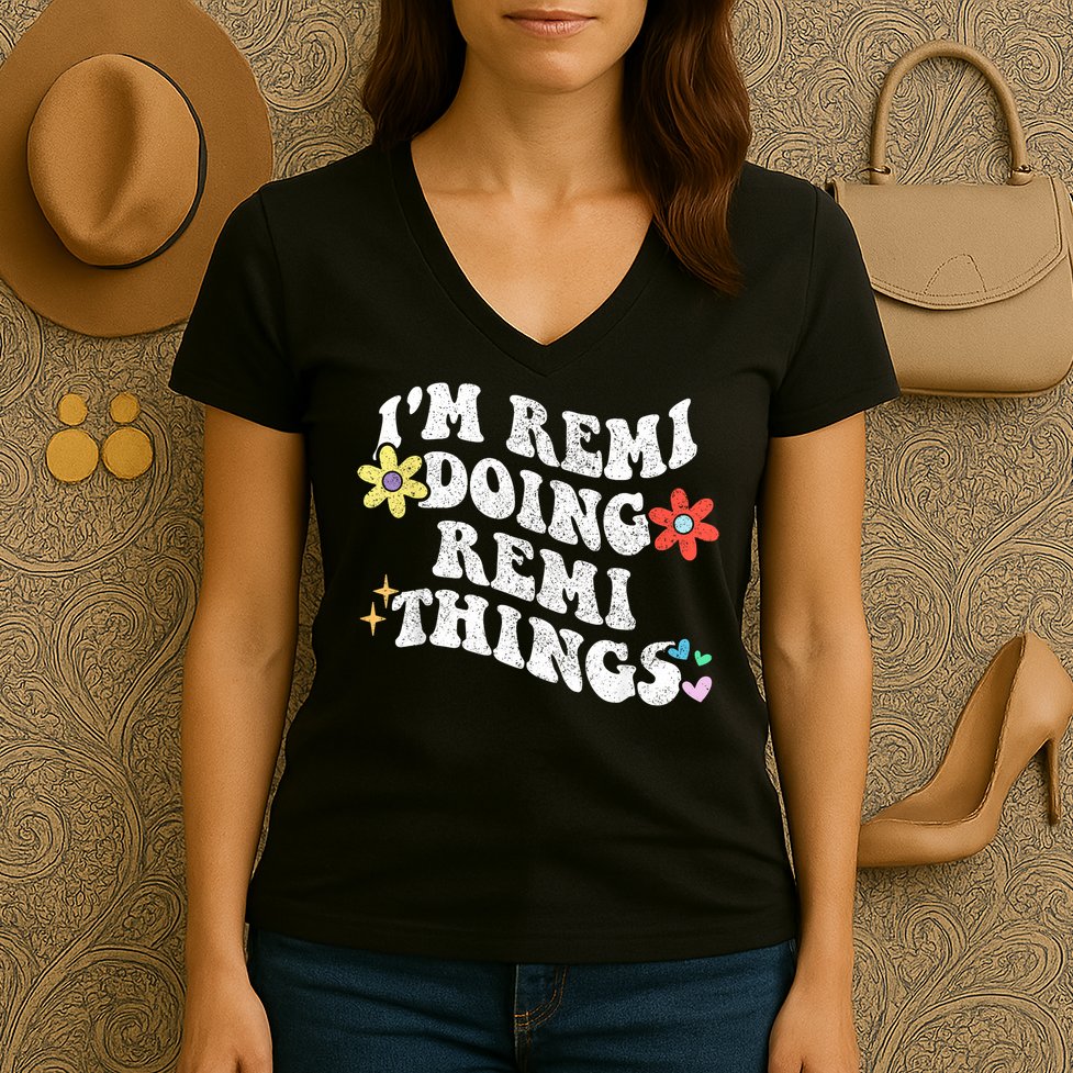 Retro Groovy Im REMI Doing REMI Things Funny Mother's Day Women's V-Neck T-Shirt