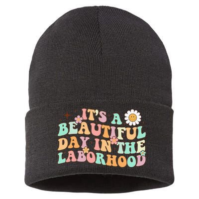 Retro Groovy It'S A Beautiful Day In The Laborhood Sustainable Knit Beanie