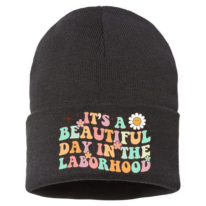 Retro Groovy It'S A Beautiful Day In The Laborhood Sustainable Knit Beanie