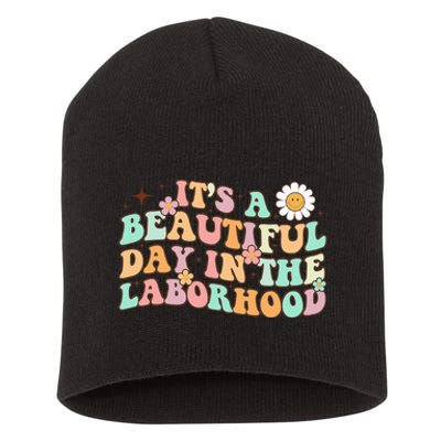 Retro Groovy It'S A Beautiful Day In The Laborhood Short Acrylic Beanie