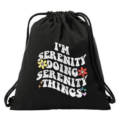 Retro Groovy Im Serenity Doing Serenity Things Funny Drawstring Bag
