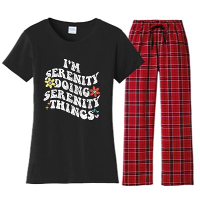 Retro Groovy Im Serenity Doing Serenity Things Funny Women's Flannel Pajama Set