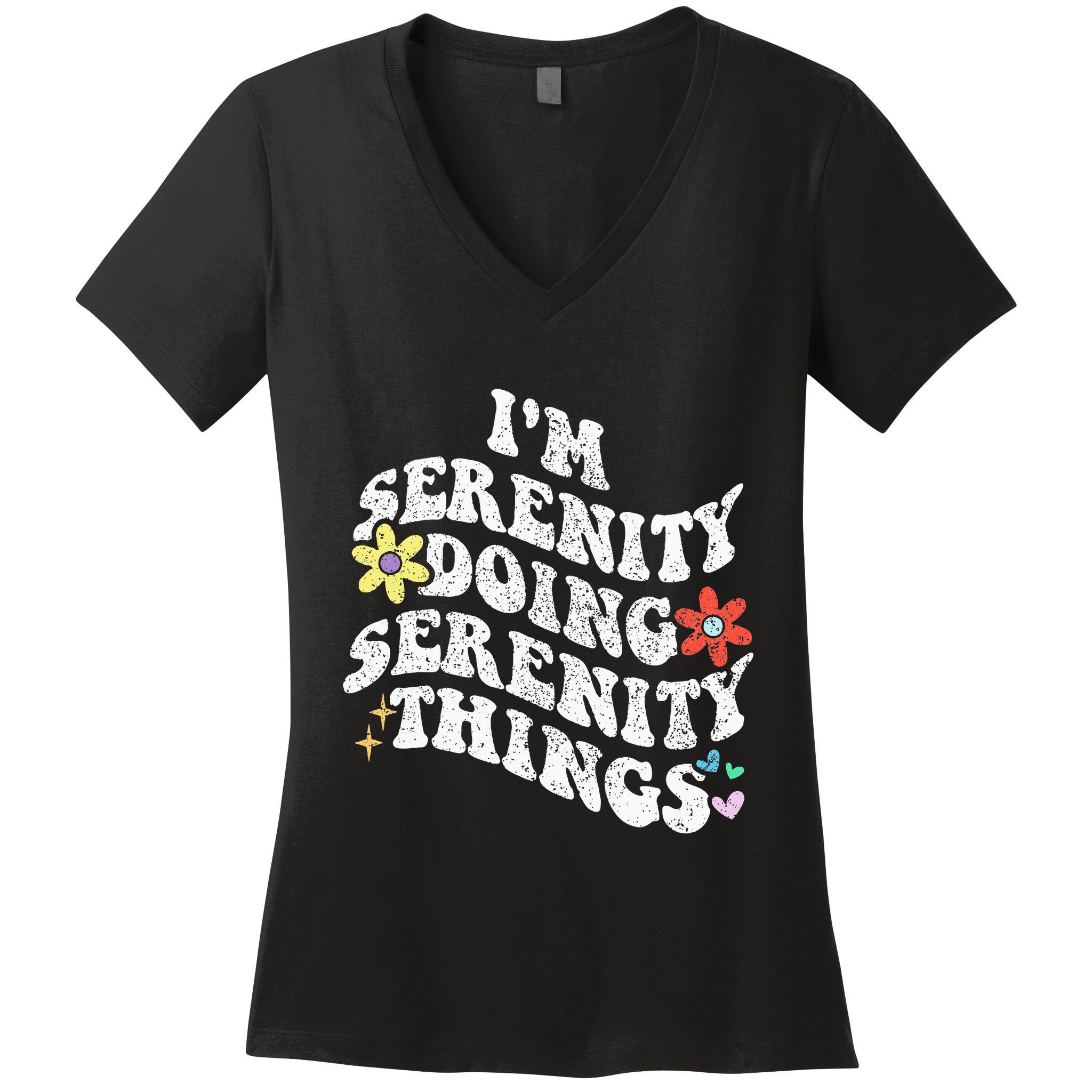 Retro Groovy Im Serenity Doing Serenity Things Funny Women's V-Neck T-Shirt