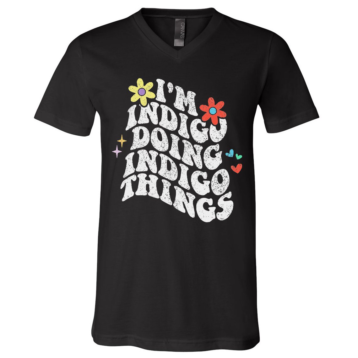 Retro Groovy Im Indigo Doing Indigo Things Funny Mothers Day V-Neck T-Shirt