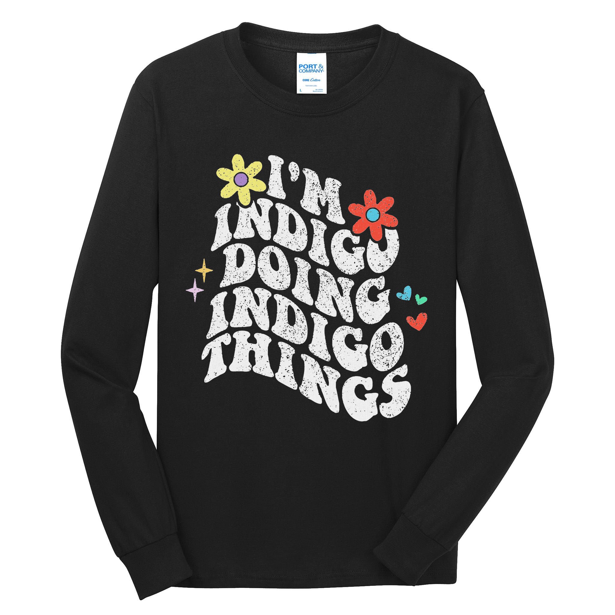 Retro Groovy Im Indigo Doing Indigo Things Funny Mothers Day Tall Long Sleeve T-Shirt