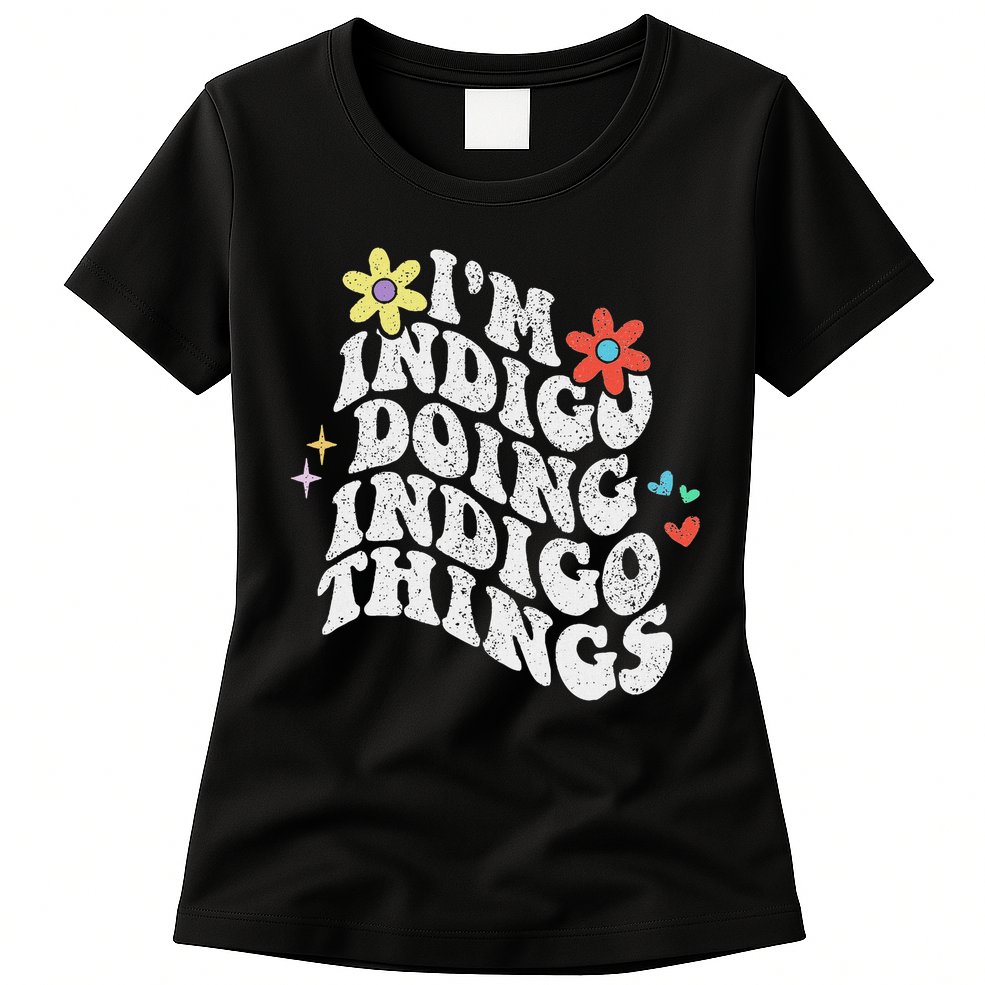 Retro Groovy Im Indigo Doing Indigo Things Funny Mothers Day Womens T-Shirt
