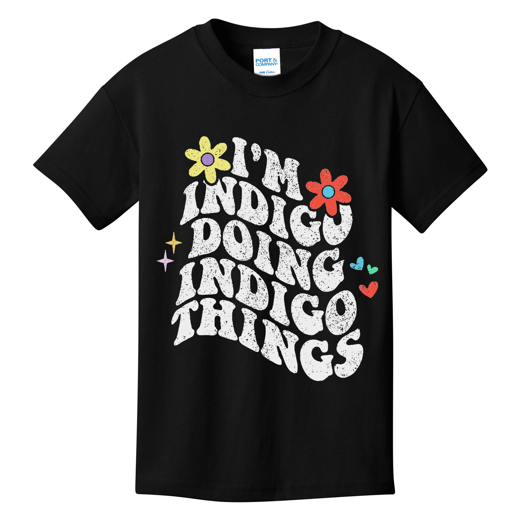 Retro Groovy Im Indigo Doing Indigo Things Funny Mothers Day Kids T-Shirt