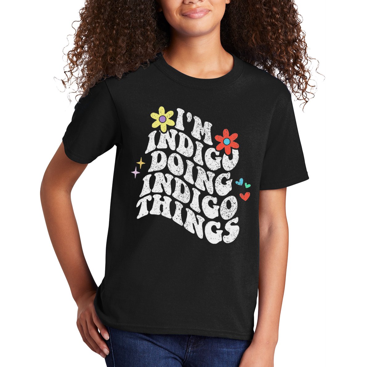 Retro Groovy Im Indigo Doing Indigo Things Funny Mothers Day Kids T-Shirt